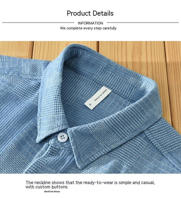 Jacquard Color Matching Denim Shirt - Men's Casual Long-Sleeved Coat